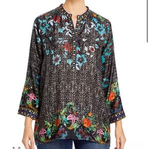 Johnny Was Kennedy Mixed Print Silk Tunic • Size Medium
